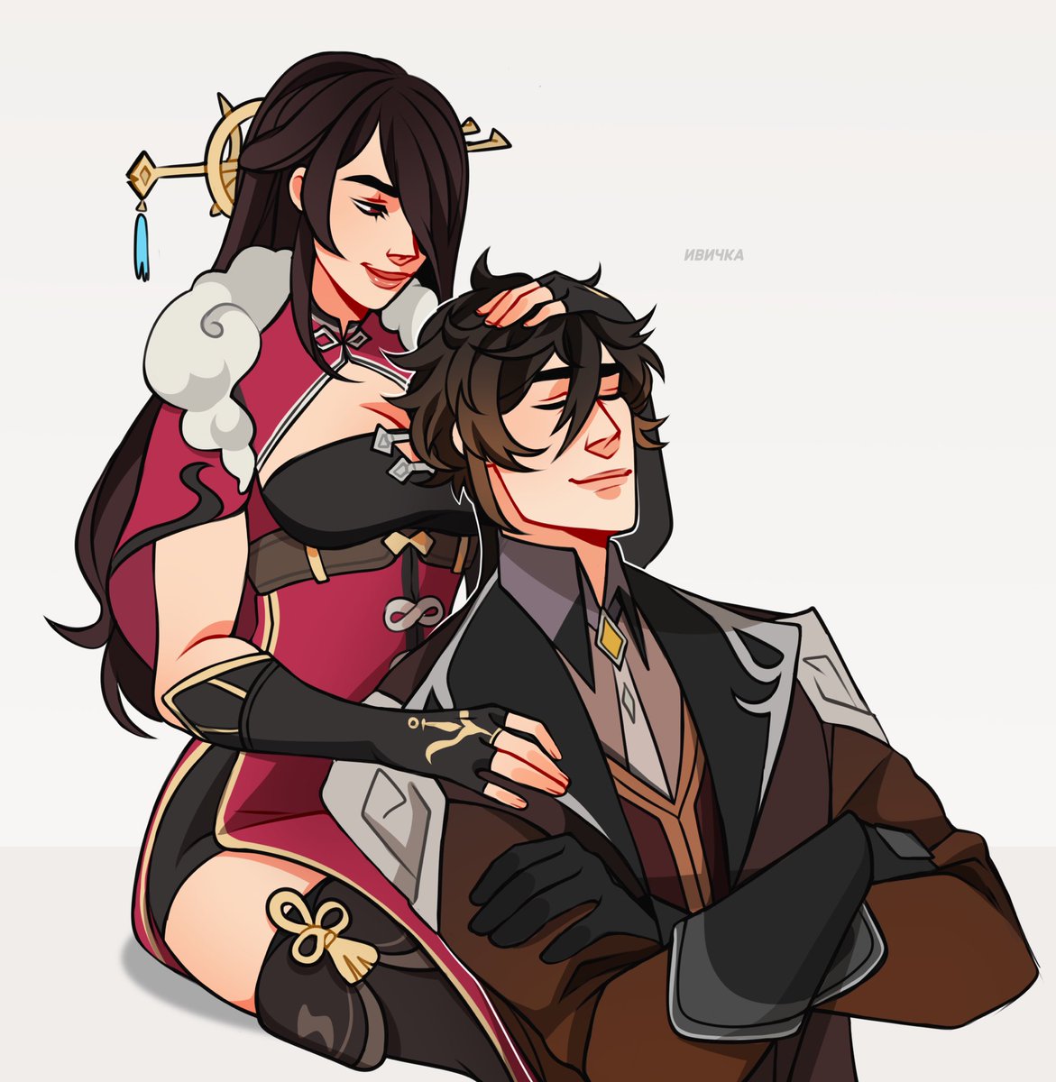 чудесный заказик из вк! у меня завтра открывается набор коммишенов на март, сюда тоже закину постик, может кого-то заинтересует #GenshinImapct #Zhongli #Beidou