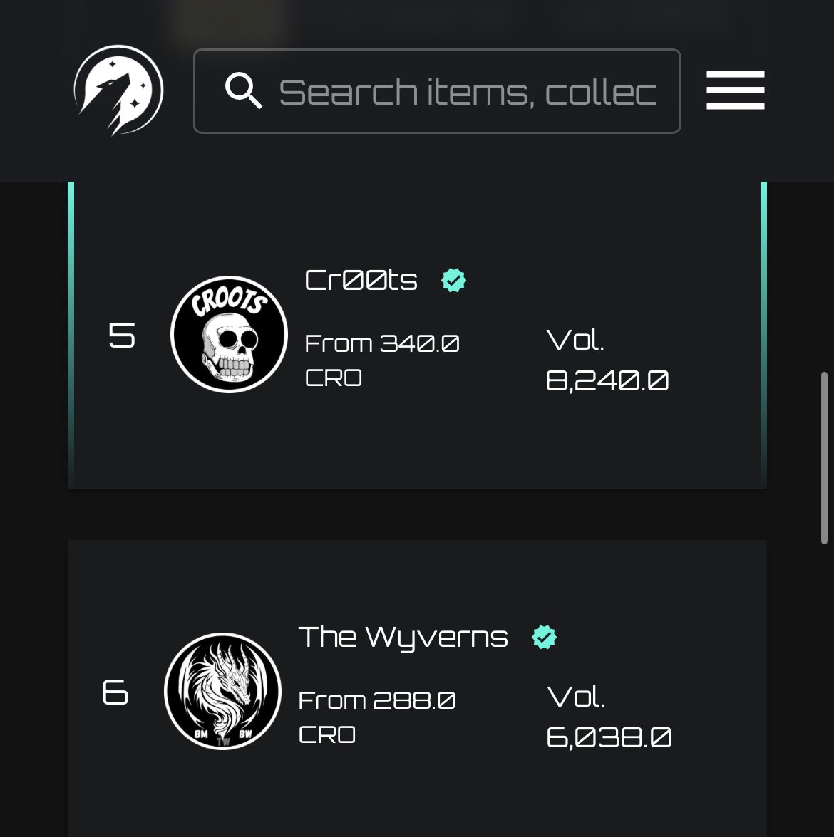 Friendly competition happening on <a href="/Moonflownft/">wolfswap</a>  for their new rewards system 👀❤️
•
2 of my projects are fighting the fifth spot, which one will you help ? 😜
•
Cr00ts:
moonflow.club/collection/cro…
•
The Wyverns:
moonflow.club/collection/cro…
•
#cro #crofam #NFT #cr00ts #TheWyvernsNFT