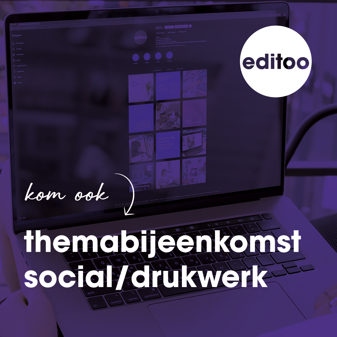 THEMABIJEENKOMST | Social media in combinatie met drukwerk 📝📱

Vind de perfecte mix tussen de online communicatie met je leden en het clubblad.
📅 Data: 22/03/2023 | Alle bijeenkomsten zijn van 14.00 tot 15:30 uur, inloop vanaf 13.45 uur.