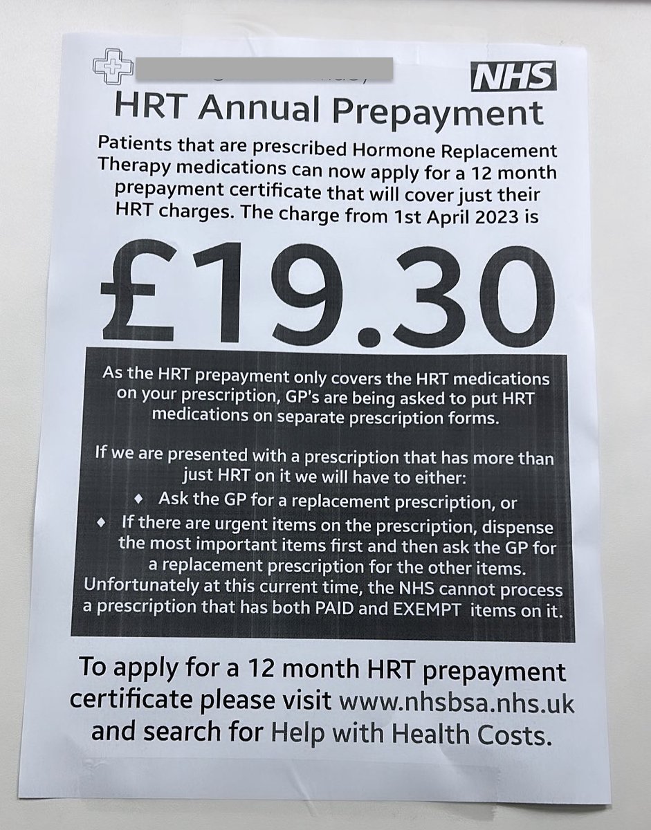If you get the new HRT prepayment prescription, you must get your HRT on a separate prescription to any other prescriptions you're given 

#menopause #hrt <a href="/carolynharris24/">Carolyn Harris</a>