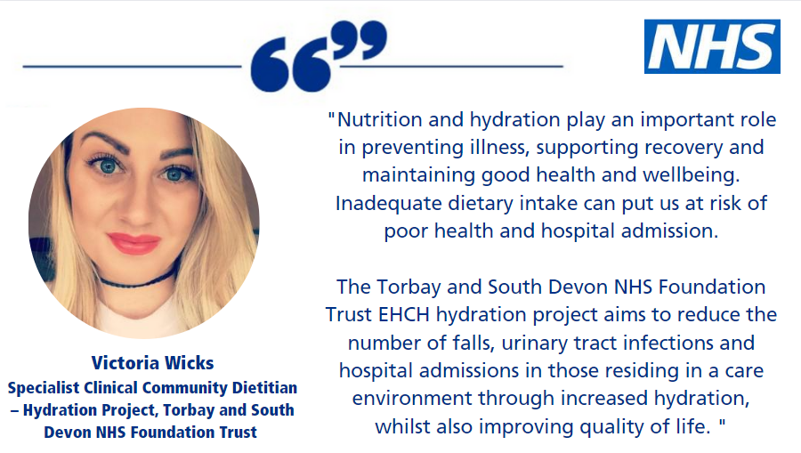NHSEnglandCHS's tweet photo. Community dietitians from @TorbaySDevonNHS are working across residential + nursing homes to ensure residents are drinking enough to reduce risk of falls / illnesses associated with dehydration https://t.co/qGqNuHswtW 

#nutritionandhydrationweek #EHCH @TSDFTDietitians @NHWeek https://t.co/VySIAjv2ZS