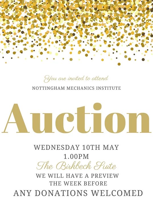 We are having an auction @nottsmechanics on Wednesday 10th May at 1pm. All Donations Welcome! Please leave any items you wish to donate at reception.