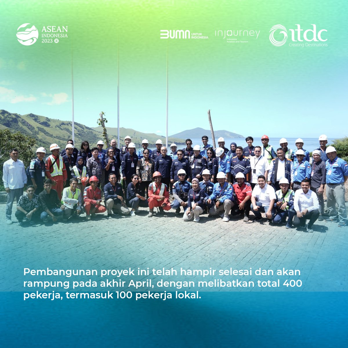 ITDC_id's tweet image. Saat ini progres proyek telah mencapai 95% dan tengah melakukan tahap finishing. Pembangunan proyek 80% menggunakan material lokal, kecuali peralatan elektronik. 80% material lokal jauh melampaui ketentuan pemerintah yang hanya 49%.

#itdc #creatingdestinations