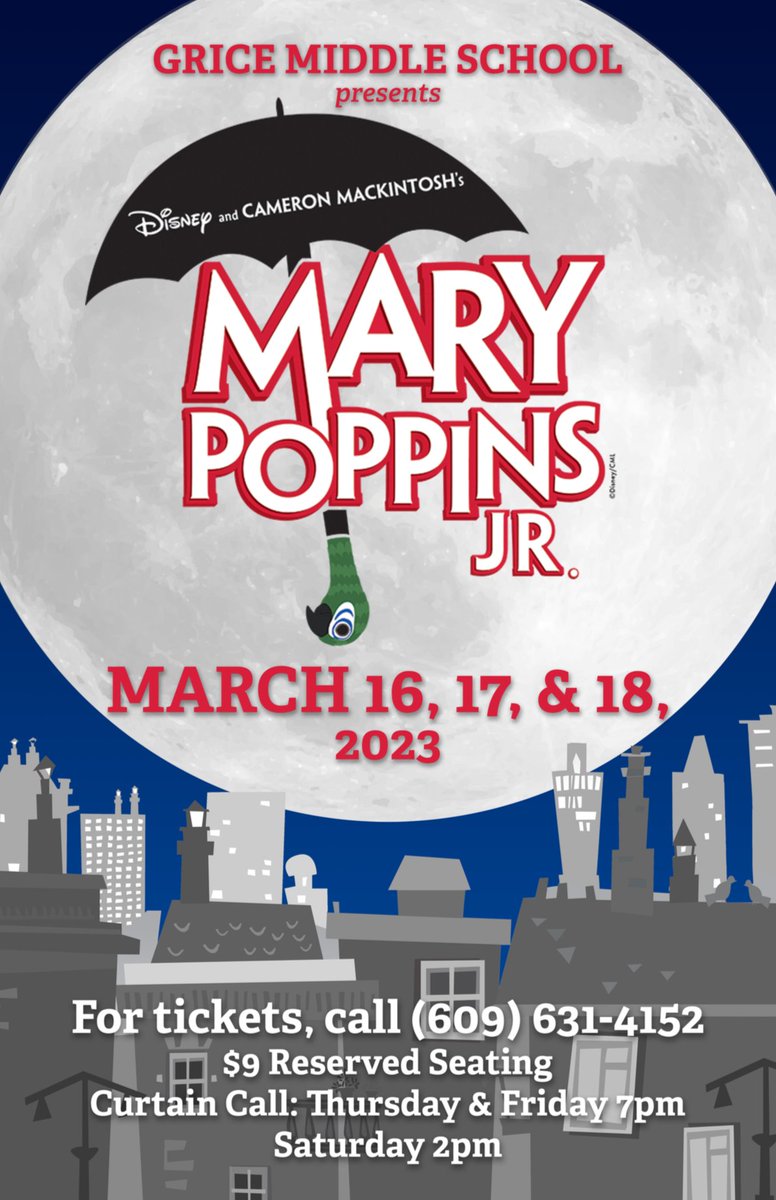 WeAreHTSD's tweet photo. 📣 This Week in Hamilton! 

Our @HTSD_Grice students present Mary Poppins Jr.! 🎭

Come out and show your support for our talented cast and crew!

#HTSD #HTSDPride
@ScottRRocco @HTSDSecondary @GricePrincipal_ @GriceBands @GriceGuidance @LauraGeltch @HTSDCurriculum @HamiltonTwpNJ https://t.co/fPX12GmRYC