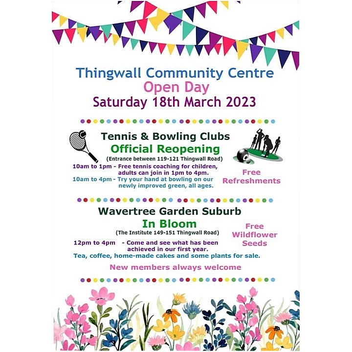 A #WavertreeGardenSuburb OPEN DAY takes place on Sat 18 Mar. Refurbished bowling green and tennis courts officially reopened. @WgsBloom group showcasing their achievements. @wavsoc will have a sales/information table in the WGS Institute, Thingwall Rd, #Liverpool L15 7JX, 12-4pm