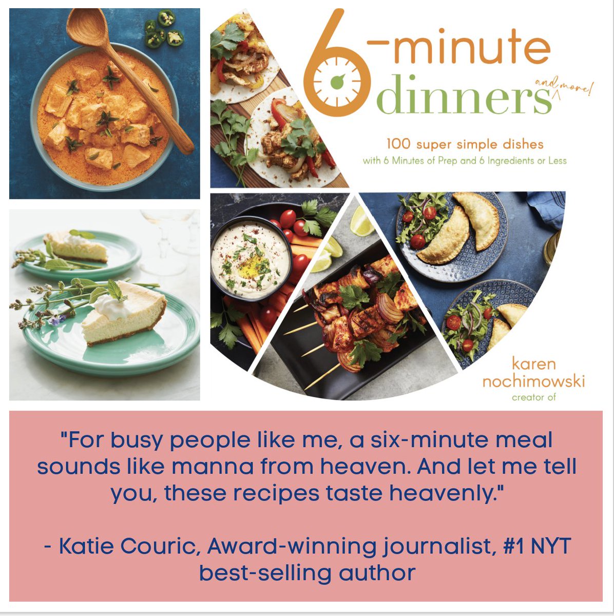 TheMommaChef's tweet photo. Thank you @katiecouric for this wonderful testimonial in my newly released book "𝟔-𝐌𝐢𝐧𝐮𝐭𝐞 𝐃𝐢𝐧𝐧𝐞𝐫𝐬 (𝐚𝐧𝐝 𝐌𝐨𝐫𝐞!)”! This fabulous cookbook is filled with 100 quick and easy recipes with proceeds helping feed those in need, more info here: https://t.co/Bbf84NZPiC https://t.co/y8V3e02AfY