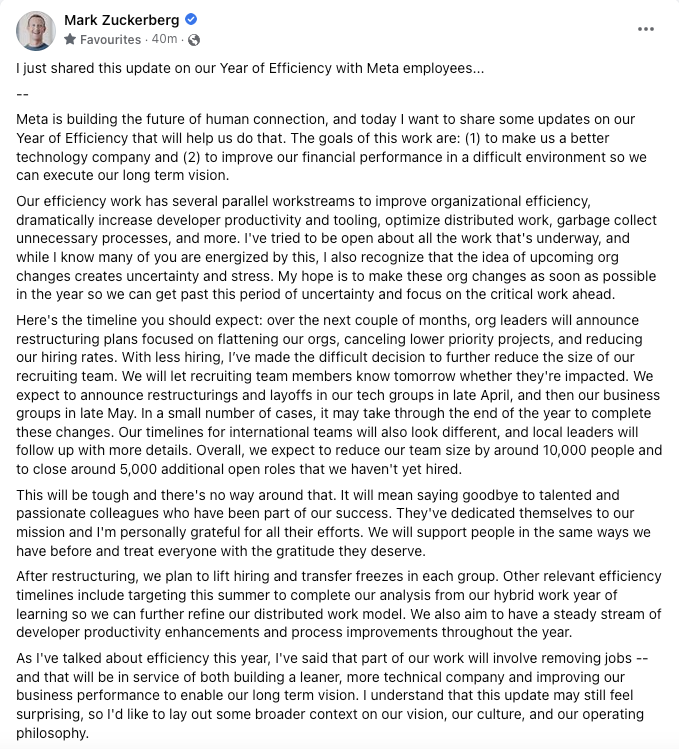 amitisinvesting's tweet photo. ZUCKS LAYS OFF 10,000 $META EMPLOYEES 

Are you buying $META now if you haven't? https://t.co/Oh82o77AT1