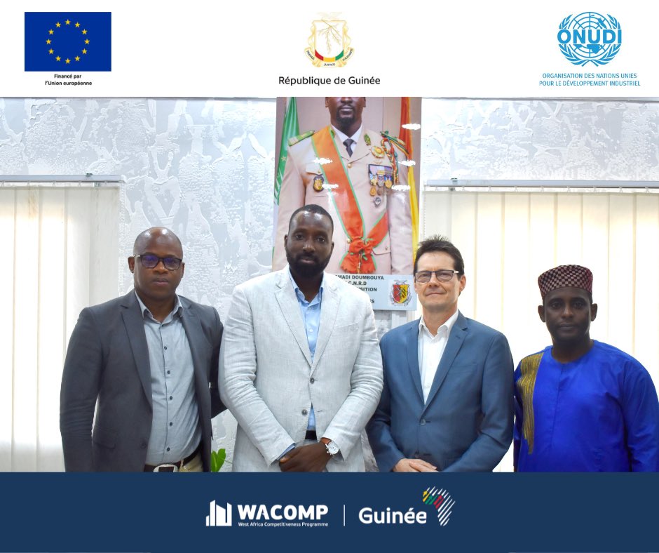 WACOMP_Guinea's tweet photo. Le Chef du Projet du #Refila 🍍est à Conakry. Avant de se rendre sur le terrain, il a entamé une série de rencontres avec nos partenaires, notamment avec le Secrétaire Général du @MinisterePme
#wacomp. Réalisé sous le 💶 @UEenguinee & ⚙️ @UNIDO https://t.co/NybxnNmteP
