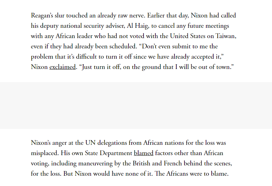 TeahCartel's tweet photo. Ronald Reagan described African delegates to the UN as "monkeys", 

He made the comment in a 1971 telephone call with then-President Richard Nixon.

Reagan was the governor of California at the time. https://t.co/T80WRTbFLG