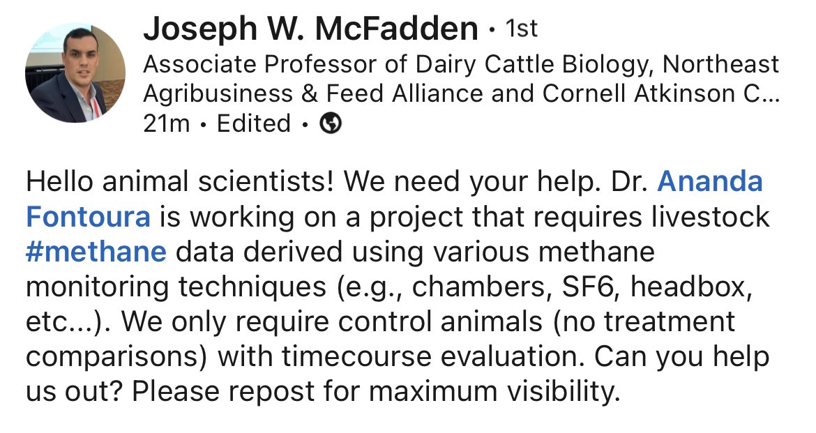 We really need your help on this one, my fellow #animalscientists 🐄🐂🐃🦬🐏🐑 If you have data measuring #methane of control treatments (no supplementation strategy) in a time course manner, please reach out to me!  #AnimalAg #AcademicChatter
