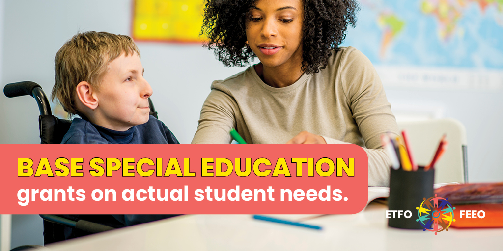 ETFOeducators's tweet photo. With the next #ONbudget being revealed next week we have a message for the Ontario government - Get your priorities back on track!
Base #onted special education grants on actual student needs. #onpoli https://t.co/OyElQwtQWq