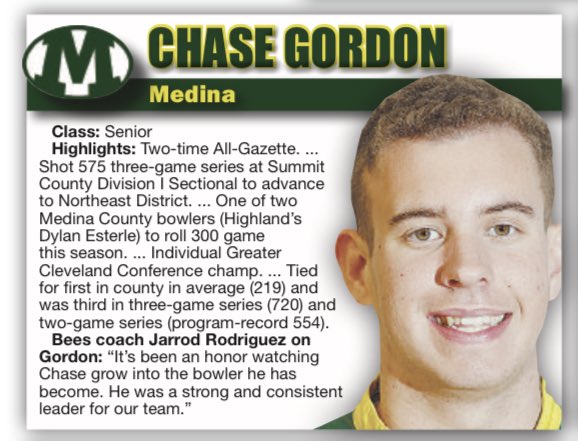 Congratulations Chase All-Gazette team and congratulations to John Coyne for honorable mention. A very memorable senior year for these two! 🐝🎳 <a href="/medinaathletics/">Medina Athletics</a> <a href="/mharper10/">Mason Harper</a> <a href="/MedinaBoosters/">MedinaBoosters</a> <a href="/MedinaAlumni/">Medina Alumni</a> <a href="/Ohio_GCC/">Greater Cleveland Conference</a>