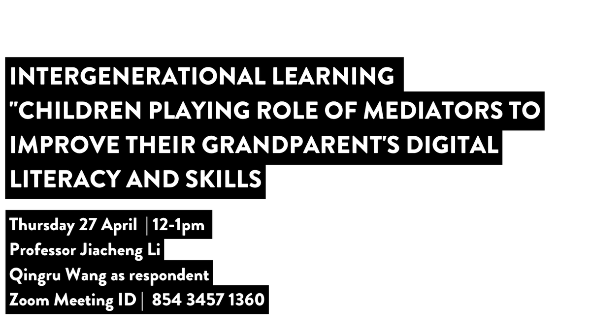 Don't forget!
Online seminar on the 27th of April!

A collaborative project between Quanxi Town Central Primary School and Shanghai Municipal Institute for Lifelong Education (SMILE) in China.

Zoom Link: us02web.zoom.us/j/85434571360