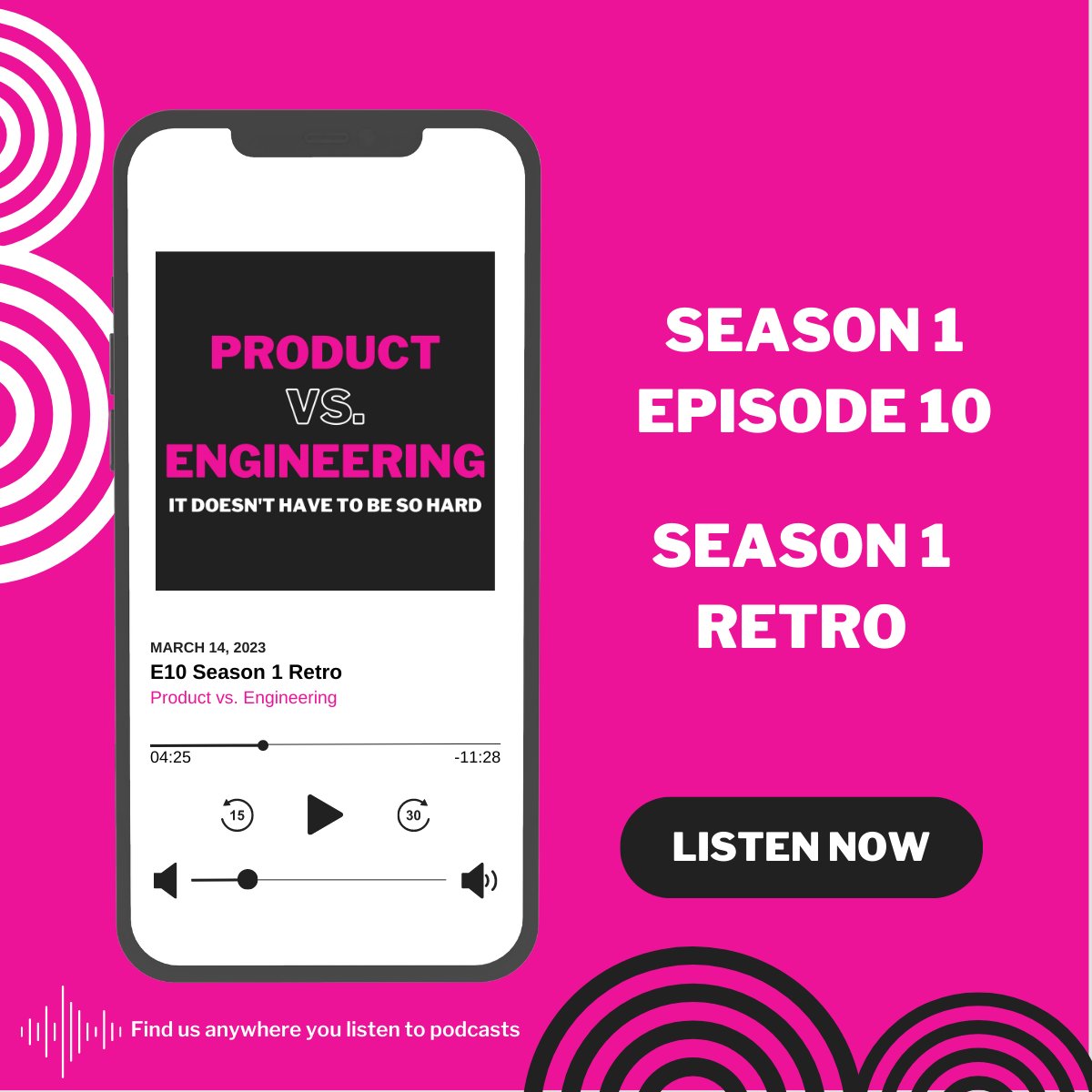 prodvseng's tweet photo. We made it!  Season 1 is in the bag 🙌  Join us for our last episode as we take a look back, give some hot takes, and set up Season 2. #prodmgmt #engineering

🍎 https://t.co/Q4m85ynSiQ
🟢 https://t.co/jpWXyBdfSk https://t.co/X67ngjo2uT