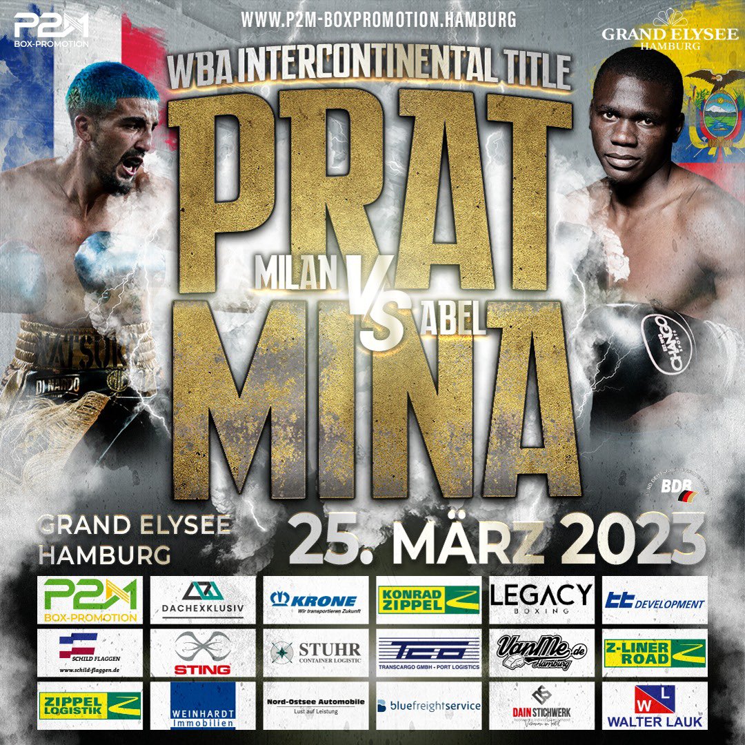 Fight Update! Milan Prat vs Abel Mina
🥊 March 25 in Hamburg, Germany #legacyboxing #milanprat #hamburg #wba #worldboxingassociation