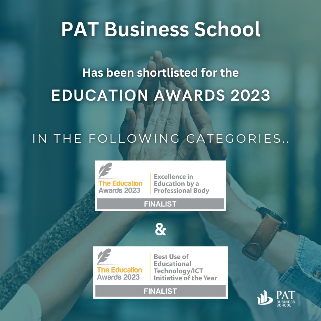 We are delighted to announce that we have been shortlisted for the Education Awards in two categories. We want to take this opportunity to wish all finalists the very best of luck! 

#PATbusinessschool #EducationAwards2023