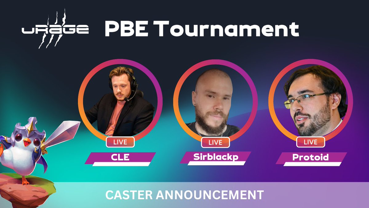 Talent announcement for the tournament this week end!
<a href="/CLE_TFT/">CLE | Jack Hopkins</a> and <a href="/Protroid/">Beau Protroid</a>  will be casting on Saturday and <a href="/Protroid/">Beau Protroid</a> with <a href="/sirblackp/">Thiago (sir blackp)</a> will be casting on Sunday!

It will be streamed on <a href="/Boyses21/">Boyses</a>  channel at twitch.tv/boyses2

Hope to see you all there!!