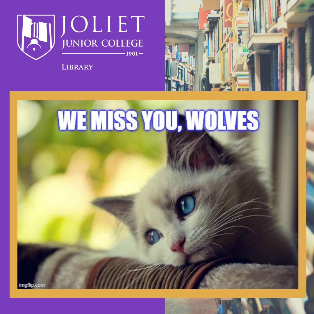 jjc_library's tweet photo. The #JJCLibrary misses you, Wolves! Come see us! We are open today until 3:30pm, with online help available until 3pm.
#SpringBreakOver #BreakOver #BackToSchool #CollegeLife #StudentLife #Hours #Saturday
#WeAreOpen #WeMissedYou https://t.co/eh0S3tWYSG
