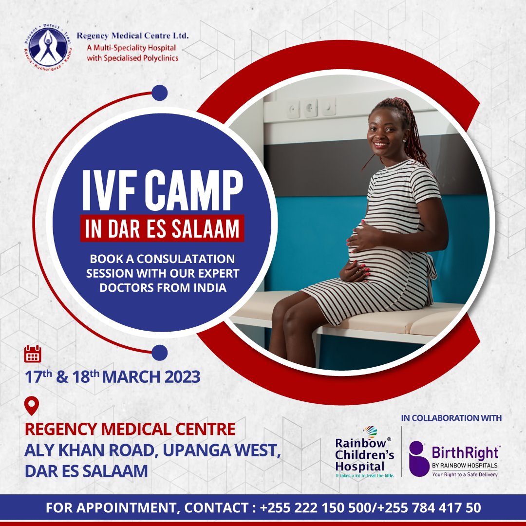 Regency Medical Centre is organizing an IVP camp in Dar es Salaam. 
If you wish to book a session with the doctor, book your appointment at the earliest.

Book your appointment: regencymedicalcentre.com/appointments/
Call: +255-22-2150500
Whatsapp: +255-784-417500