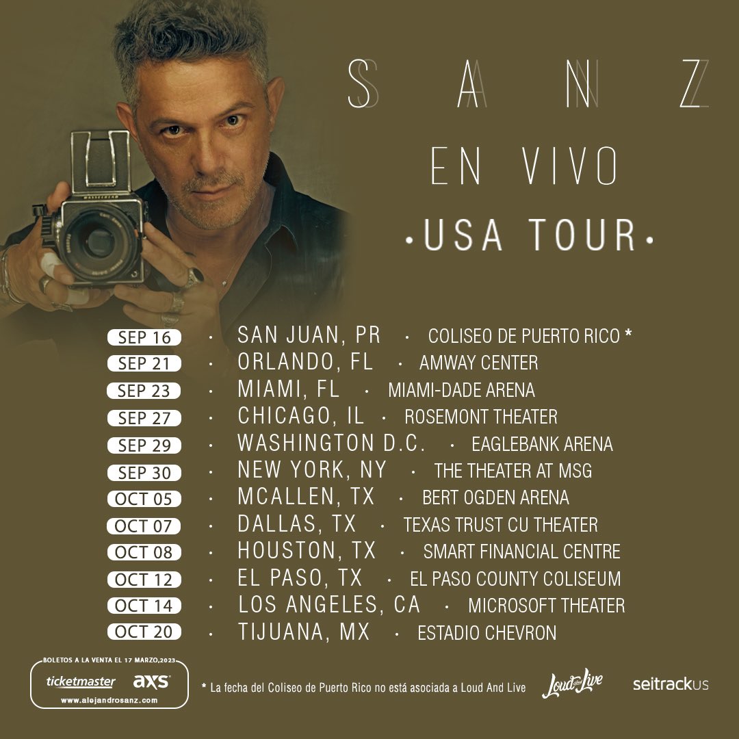 Una parte de mí se queda en cada escenario, cada ciudad….Y esto continúa, volvemos de gira a USA para dejarnos el corazón, el alma y la voz 🙌
Septiembre y octubre #SANZenVivoUSA 🇺🇸
🎫Entradas disponibles el 17 de marzo