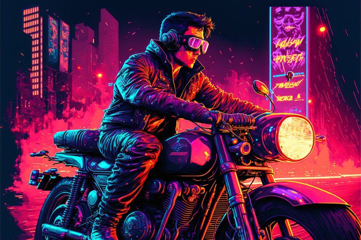 thebatteryhuman's tweet photo. R I D E F O R Y O U R L I F E
I am The Battery Human, occasional Synthwave & Breakbeat DJ.
https://t.co/gNPfmE6LBi
#synthwave #retrowave #outrun #vaporwave #futuresynth #breakbeat #progbreaks #electronica #cyberpunk #synthfam #aiart #midjourney #midjourneyai https://t.co/2tSIKMzG0m