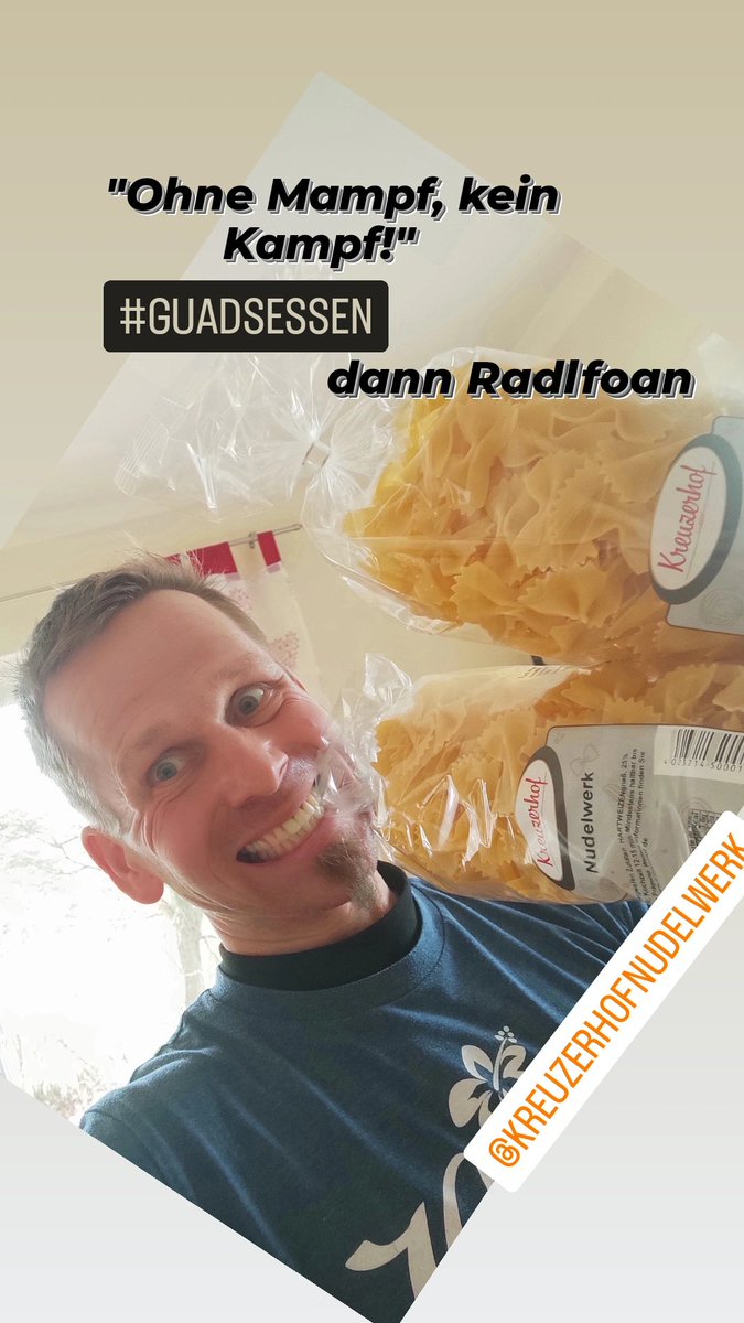 Sportrelax1's tweet photo. "Ohne Mampf, kein Kampf!" 
😋😋😋😋
Meine Lieblingsnudeln @kreuzerhofnudelwerk 
Dann a #a_wengl_radlfoan 🚴‍♂️🚴‍♂️🚴‍♂️
Griaß Rainer
Preparation 
@raceacrossitaly  🇮🇹 #the_WUCA Race https://t.co/Xk0xmpEjSu