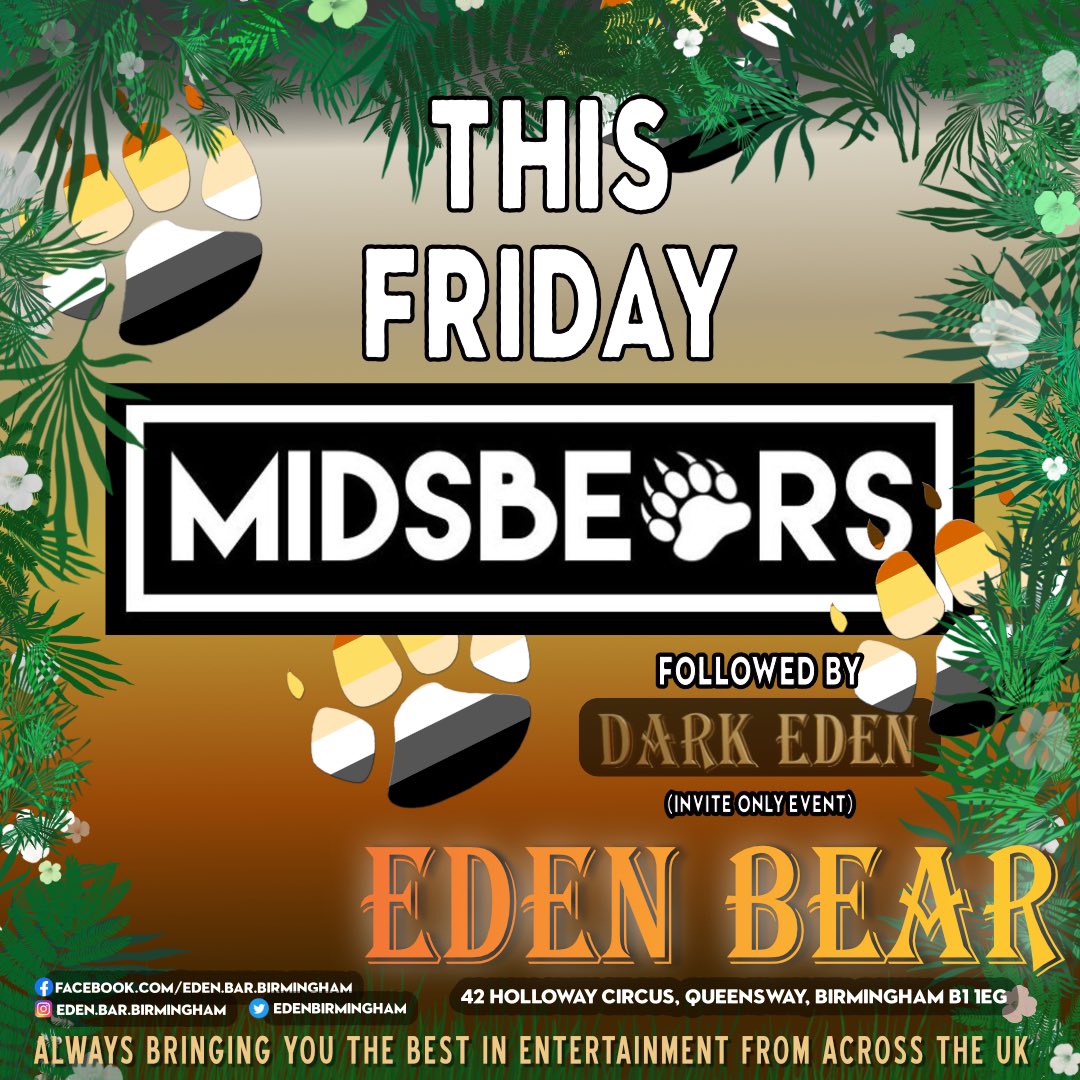 If you go down to the woods this Friday, you’ll find a whole load of bears! It’s the monthly #midsbears meet at Eden Bar from 8pm. Followed later by Dark Eden (invite only event)
#midsbearsbirmingham #midsbears #gaybear #gaysbearsandchubs #cubs #otters