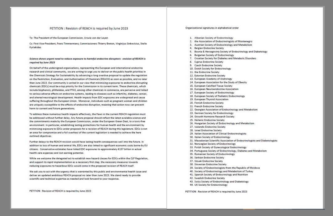 ESEndocrinology's tweet image. We've launched a petition with @TheEndoSociety &amp;amp; 42 national &amp;amp; specialist societies to urge the Commission to adopt the #REACHrevisionNOW. We can no longer accept the severe health impacts of the current legislation. @EU_ENV @EU_GROW #BecauseHormonesMatter bit.ly/42adhKJ