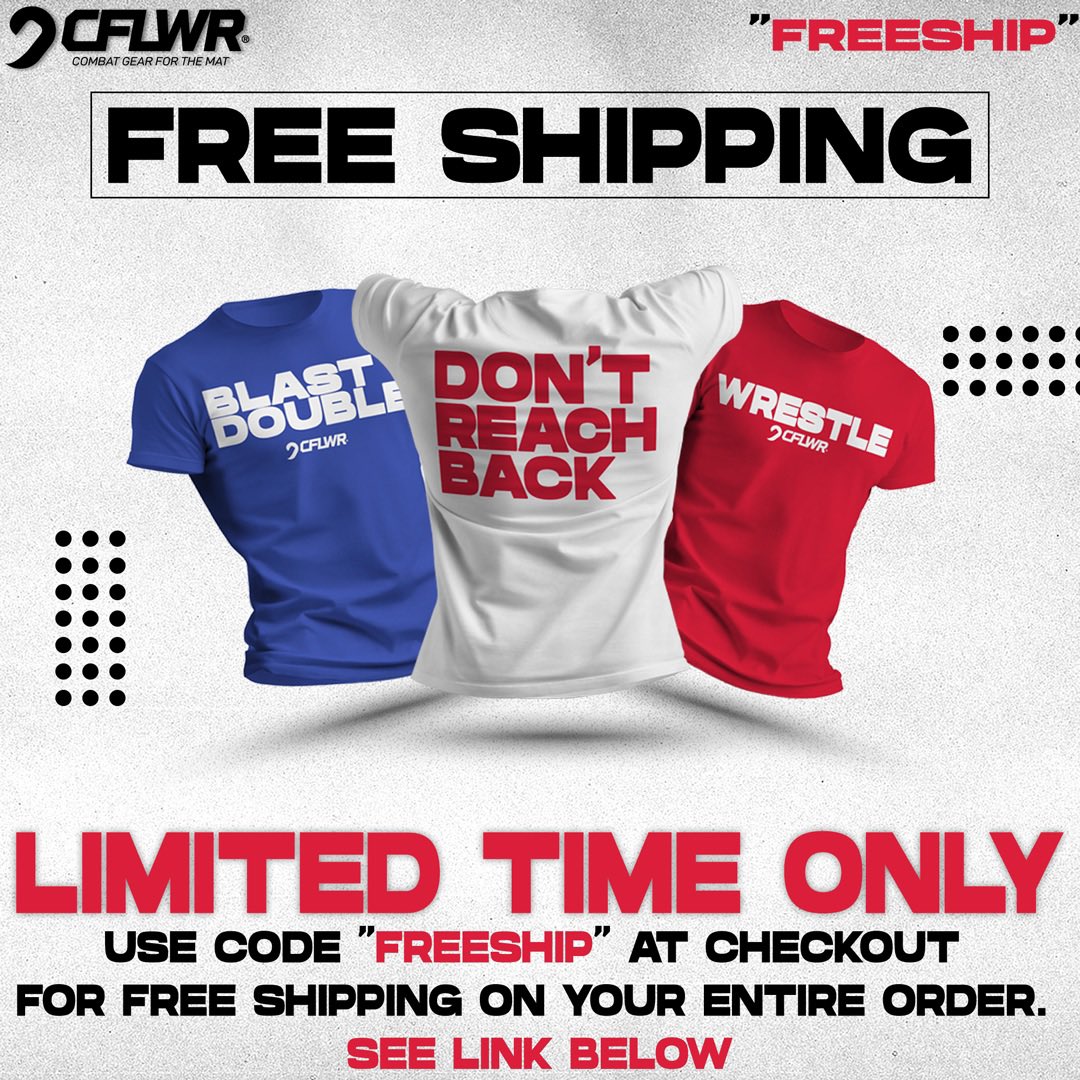 CFLWRCombatGear's tweet photo. ⭐️FREE SHIPPING⭐️ on all orders when you use code “FREESHIP” at checkout. Be sure to take advantage while supplies last!!
SHOP NOW: https://t.co/AIs2oOtaKY
#wrestlingtakedowns #wrestling #cflwr https://t.co/DCTBUPJBAN