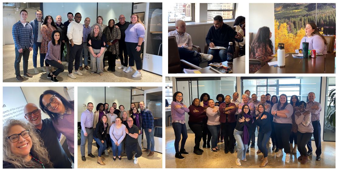 Last Wed was a big day for us. We launched our #DEIB training program w/ @TheSocialCore and it was International Women's Day! Our team showed up in their purple, w/ open hearts & minds, & left us inspired! #embraceequity #womensday #diversity #equity #inclusion #belonging