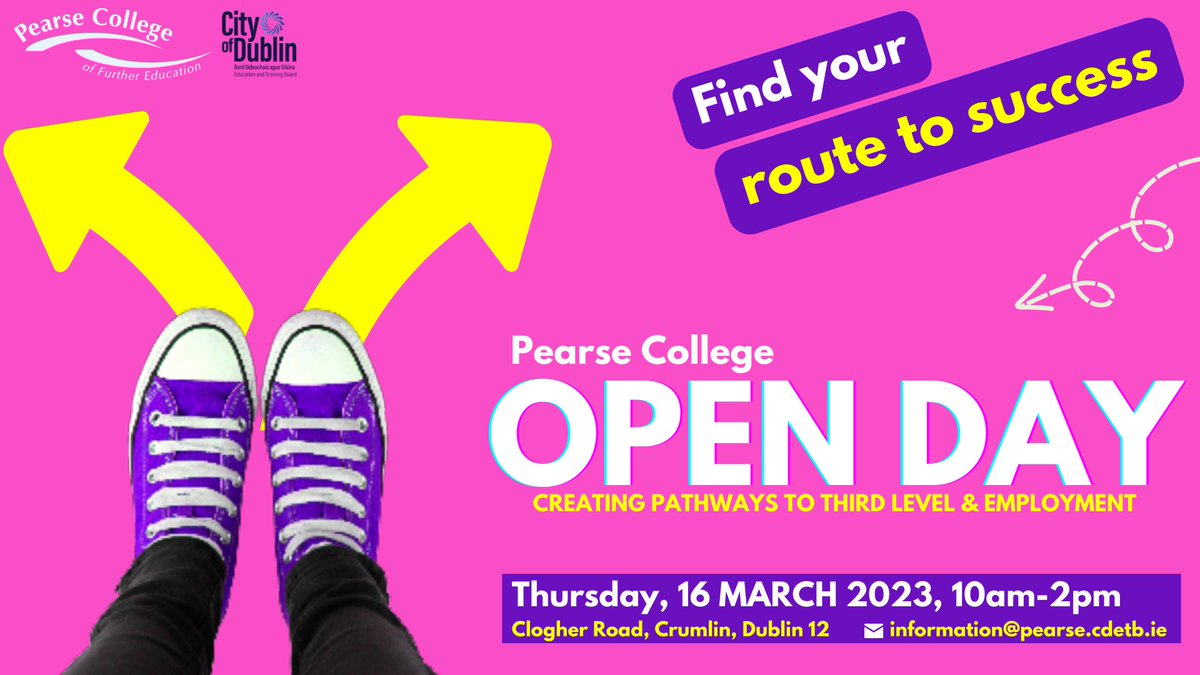 #PearseCollege #OpenDay takes place this Thurs, from 10am-2pm.  Chat to course tutors, ask questions about money matters &amp; students' supports, take a tour, &amp; enter a competition to win #GalaxyTablet. There'll be treats (think Pearse-themed cupcakes), student demos &amp; much more...