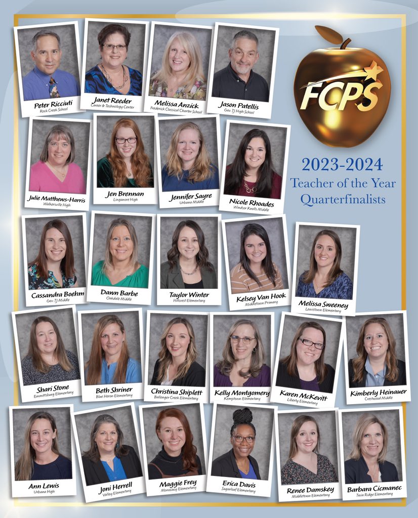 Congratulations to the 2023-2024 FCPS Teacher of the Year Quarterfinalists! 👏👏👏