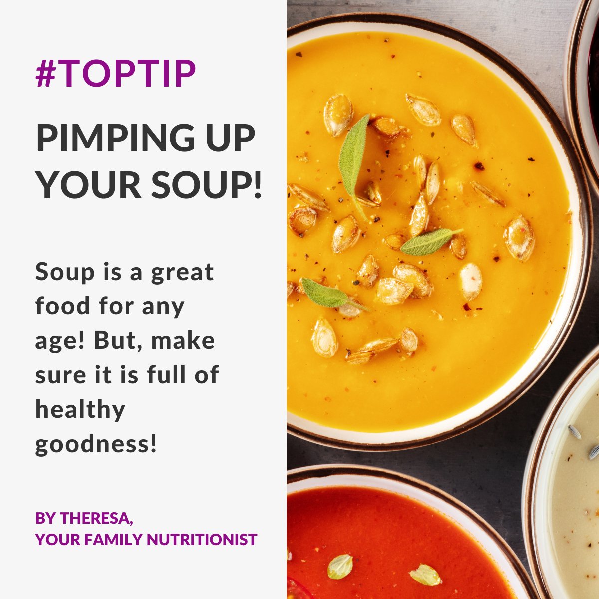 CareDesignsUK's tweet photo. 💡 #TopTipTuesday - Make soups from leftover veg, especially green leafy veg which are full of essential vitamins and minerals as well as anti-oxidants which help keep our bodies free from toxins. 

#TopTip #Health #Healthyfood #FoodIdeas #AgeingBetter #Antiaging #CareDesigns https://t.co/EI1I0MgWXh