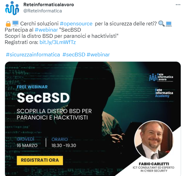 WebMarkeThink's tweet photo. A chi sarà rivolto mai questo annuncio...
#paranoici e #hacktivisti 😈
#bsd
#secbsd
#opensource https://t.co/XqK7DW9fDk