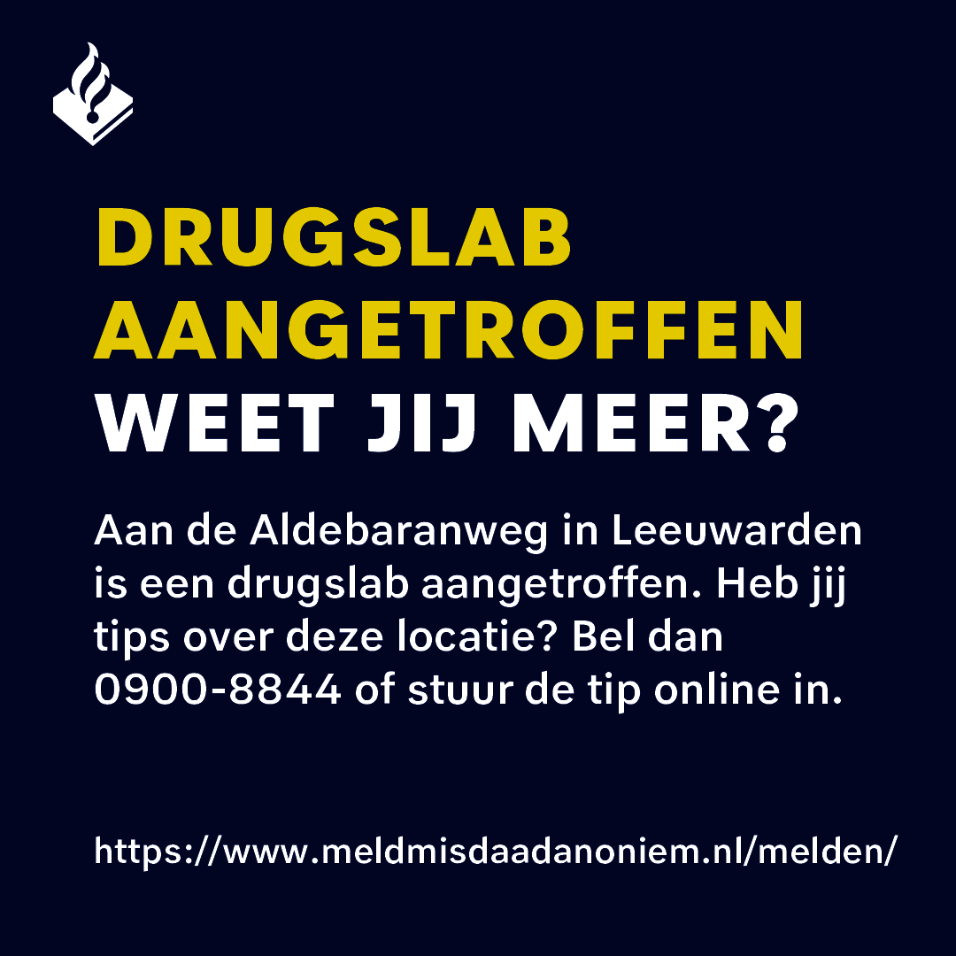 We hebben maandagochtend 13 maart 2023 restanten van vermoedelijk een synthetisch drugslab aangetroffen aan de Aldebaranweg in Leeuwarden. Er zijn inmiddels twee verdachten aangehouden. Heeft u informatie of tips die ons kunnen helpen bij dit onderzoek? politie.nl/nieuws/2023/ma…