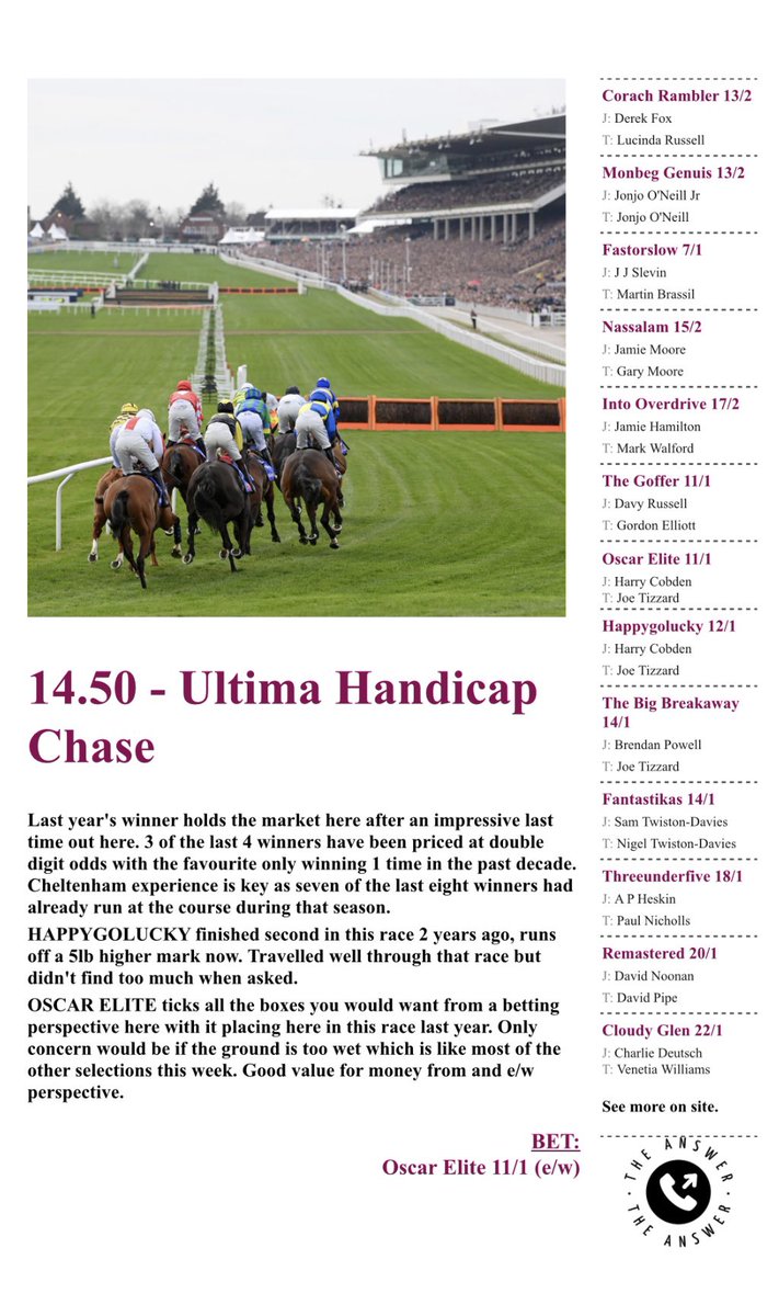 TheAnswerBets's tweet image. 14.50 Ultima Handicap Chase