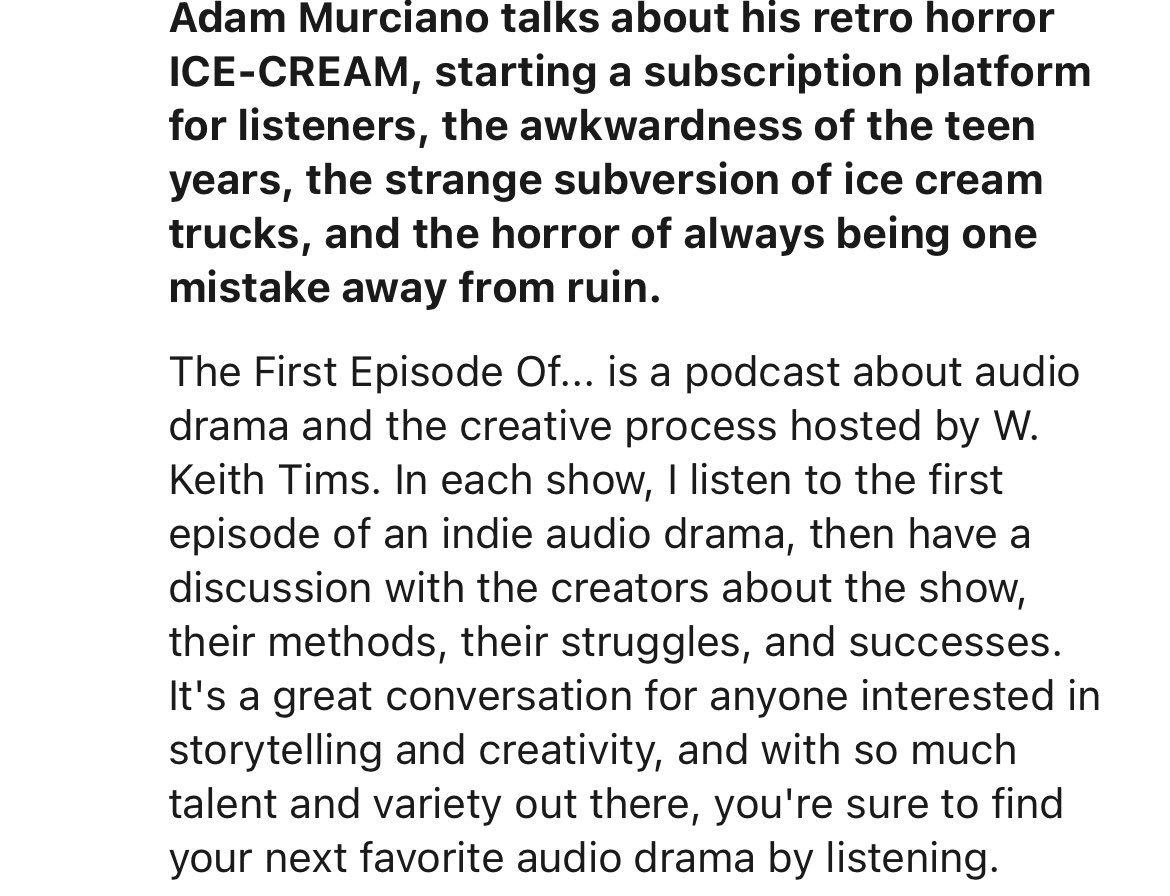 Our episode of @firstepisodeof is now out! <a href="/AdamMurciano/">Adam Murciano</a> chats about the inception and creation process of ICE-CREAM! Listen here: alienghostrobot.com/the-first-epis…
