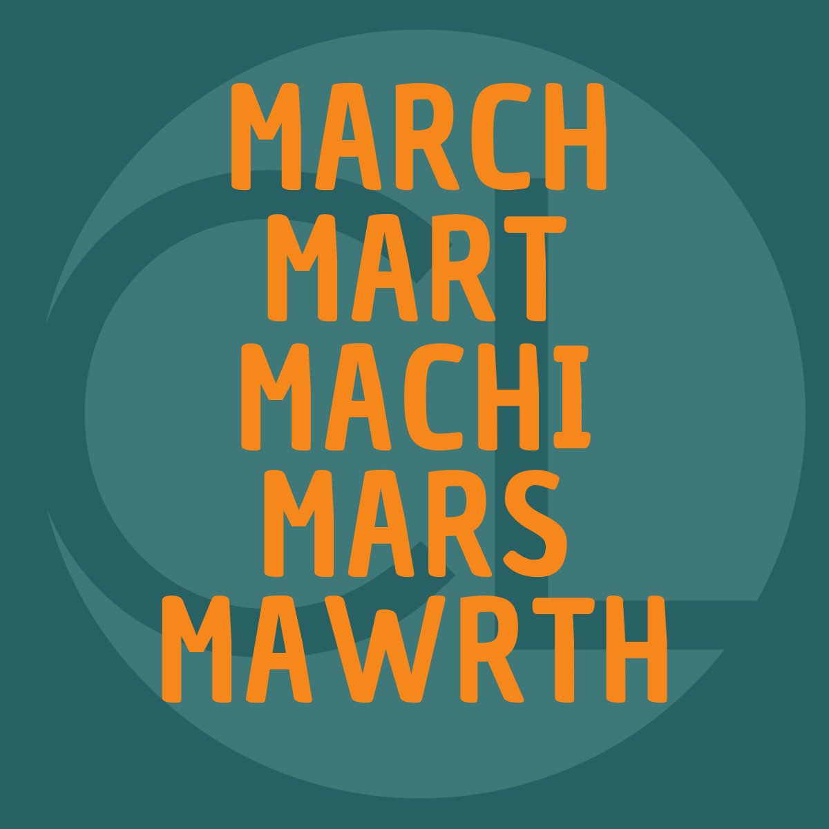 CityLingual's tweet photo. Find out what March is in Turkish, Swahili, French &amp; Welsh👇

English - March
Turkish - Mart 
Swahili - Machi
French - Mars 
Welsh - Mawrth

#March #Languages #French #Welsh https://t.co/mwEE7tBKom