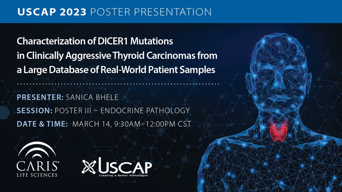 Caris Life Sciences (@carisls) on Twitter photo What role does DICER1 play in #ThyroidCancer? Our analysis suggests indolent pediatric DICER1-mutated tumors may develop additional DICER1 mutations, leading to more aggressive behavior. Check out <a href="/SanicaBheleMD/">Sanica Bhele</a>’s presentation for more. carislifesciences.com/publications #USCAP2023 What role does DICER1 play in #ThyroidCancer? Our analysis suggests indolent pediatric DICER1-mutated tumors may develop additional DICER1 mutations, leading to more aggressive behavior. Check out <a href="/SanicaBheleMD/">Sanica Bhele</a>’s presentation for more. carislifesciences.com/publications #USCAP2023