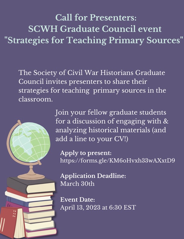 @richardscenter.bsky.social (@richardscenter) on Twitter photo Great opportunity from <a href="/SCWHGrads/">SCWH Grad Council</a> for graduate students to present on teaching primary sources!
<a href="/PSUHistory/">PSU History Dept.</a> @PSUHGSA
Link to apply: docs.google.com/forms/d/e/1FAI… Great opportunity from <a href="/SCWHGrads/">SCWH Grad Council</a> for graduate students to present on teaching primary sources!
<a href="/PSUHistory/">PSU History Dept.</a> @PSUHGSA
Link to apply: docs.google.com/forms/d/e/1FAI…