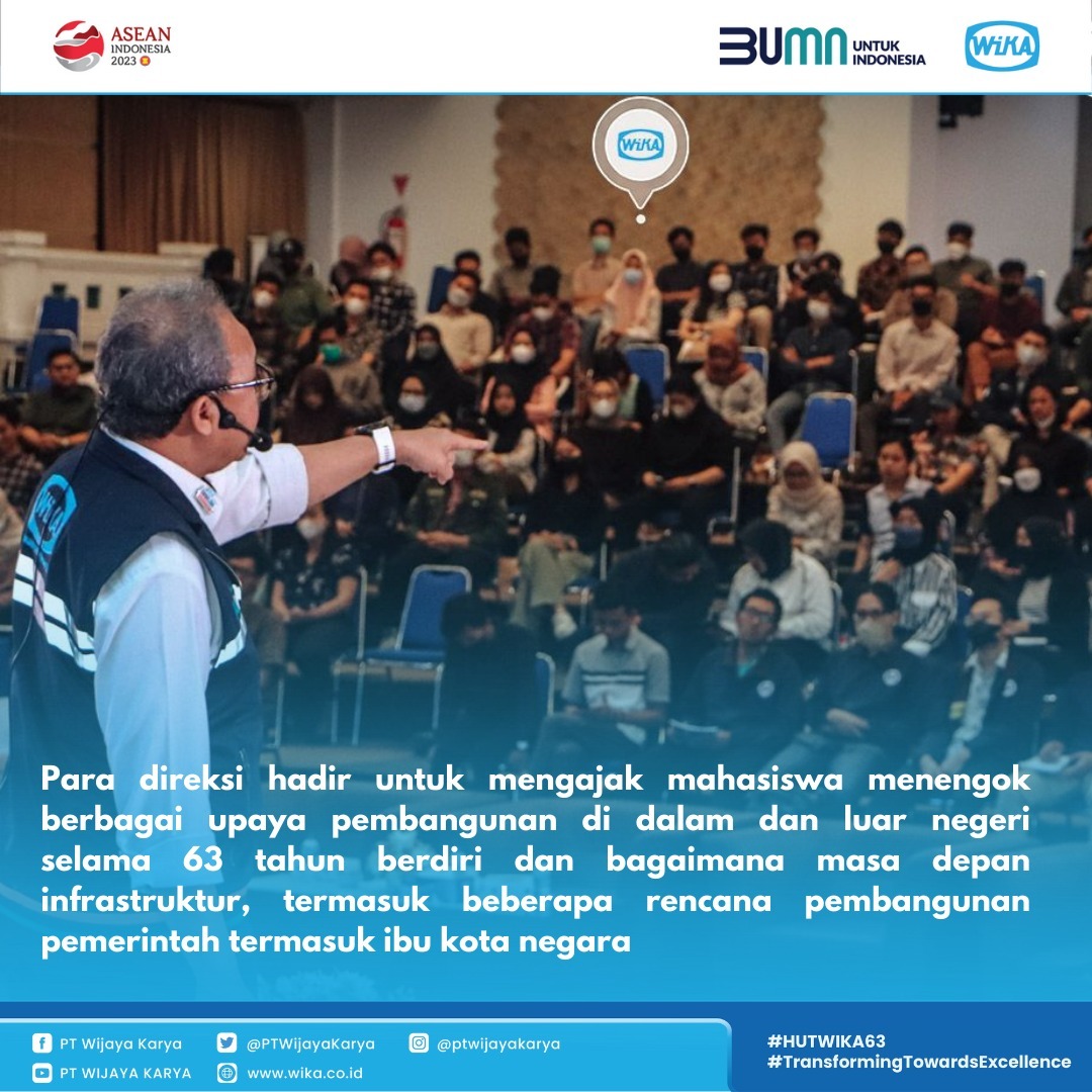 bumntangerang3's tweet photo. Menyambut HUT WIKA ke-63,para direksi WIKA keliling ke berbagai kampus di Indonesia hadir sebagai pembicara seputar perkembangan konstruksi infrastruktur dlm sesi kuliah tamu.
#WIKAGoestocampus
#Transformingtowardsexcellence
#Wijayakarya https://t.co/NKQnurQDx9