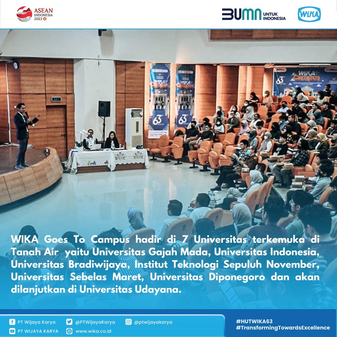 bumntangerang3's tweet photo. Menyambut HUT WIKA ke-63,para direksi WIKA keliling ke berbagai kampus di Indonesia hadir sebagai pembicara seputar perkembangan konstruksi infrastruktur dlm sesi kuliah tamu.
#WIKAGoestocampus
#Transformingtowardsexcellence
#Wijayakarya https://t.co/NKQnurQDx9