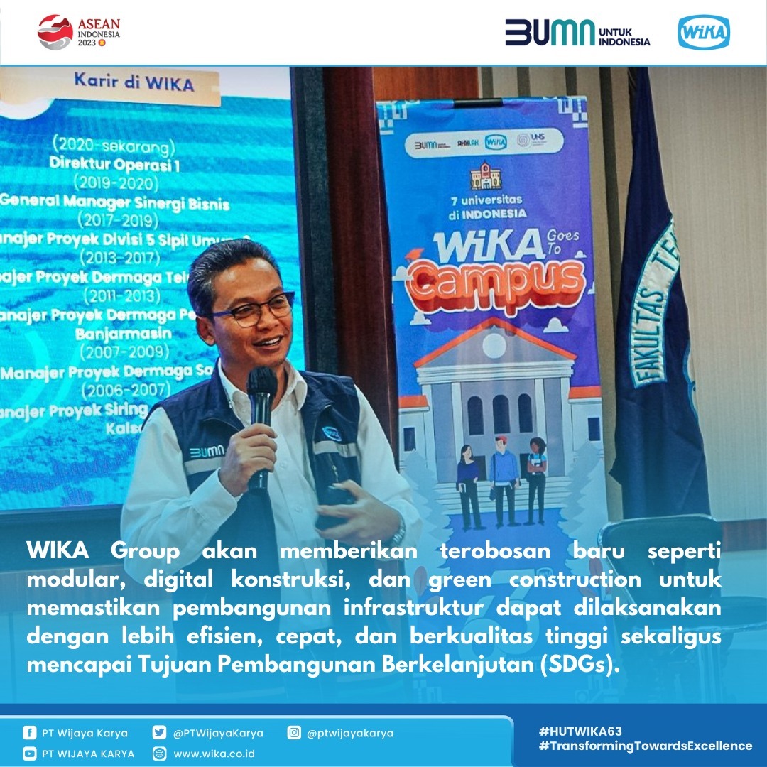 bumntangerang3's tweet photo. Menyambut HUT WIKA ke-63,para direksi WIKA keliling ke berbagai kampus di Indonesia hadir sebagai pembicara seputar perkembangan konstruksi infrastruktur dlm sesi kuliah tamu.
#WIKAGoestocampus
#Transformingtowardsexcellence
#Wijayakarya https://t.co/NKQnurQDx9
