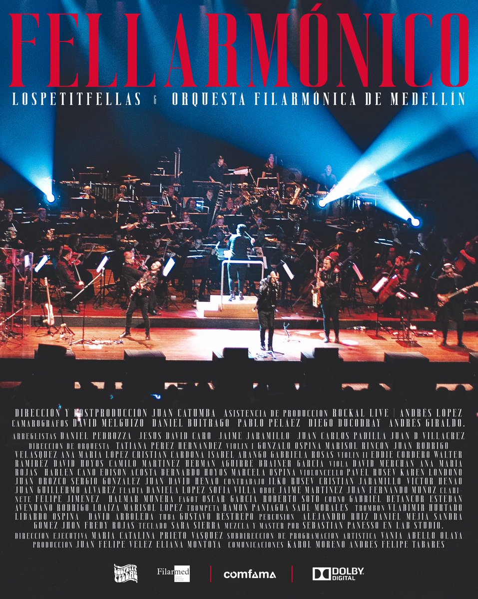 LosPetitFellas's tweet photo. FELLARMÓNICO, 🏴‍☠️.
.
Compartimos este disco grabado junto a la @Filarmed el pasado noviembre de 2022 en el Teatro Metropolitano de Medellín. 

Concierto completo en Youtube: 16.03.23, 8:00 p.m.

Disco disponible en plataformas: 17.03.23, 00:00 hrs.

¡Es lo que hay! Feliz semana. https://t.co/dwXEeTV5od