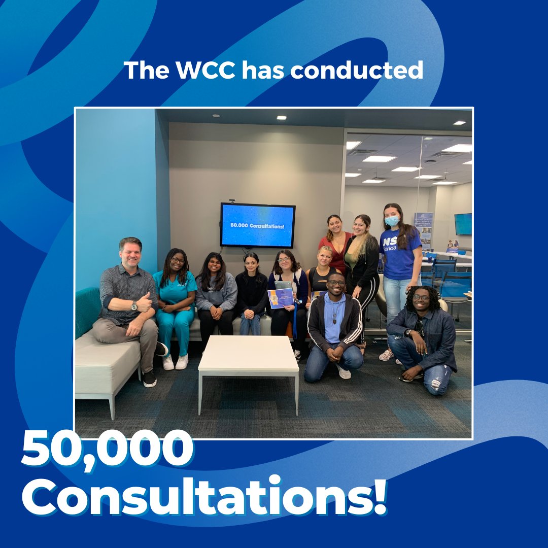 The WCC has reached a huge milestone! As of today, we have conducted 50,000 consultations since opening in 2018. Thank you to all of you who have continued to support our center. #nsuwcc 🥳
