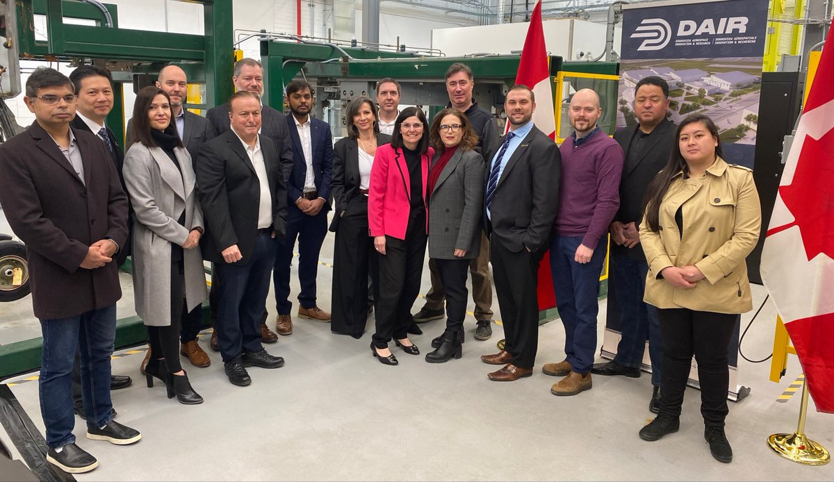 FedDevOntario's tweet photo. Today Min. Tassi and MP Saks announced the first cohort recipients through the @DAIR_Hub Green Fund. They include Aeroflux, @Burloaktech, Brampton Processing, @DroneDeliveryCa, HeBe, @HorizonAircraft, OVA, and Solid Ultrabattery. https://t.co/PLOFetPfIN