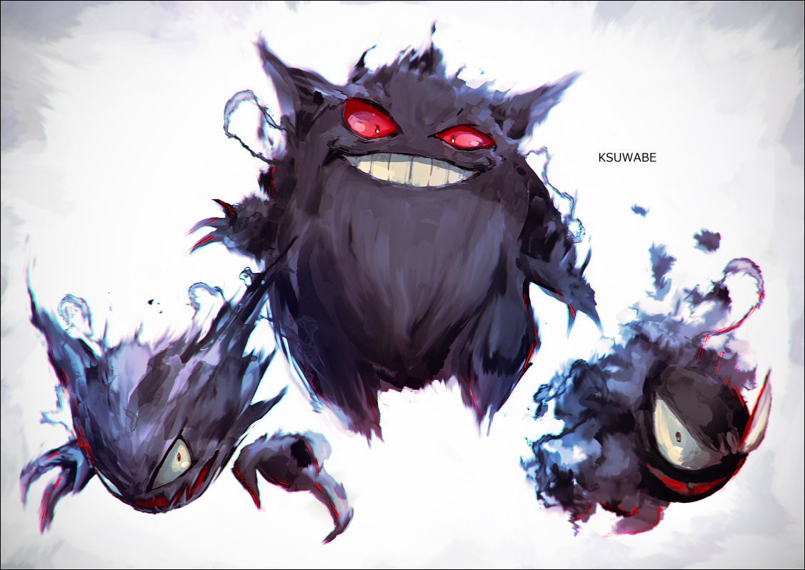 gengar pokemon (creature) no humans ghost smile teeth grin red eyes  illustration images