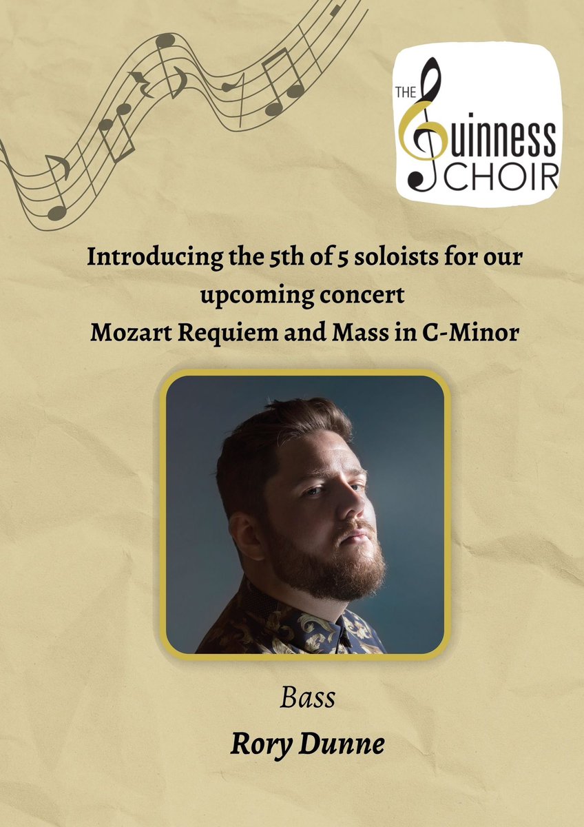 Happy to announce the 4th of our soloists for our upcoming #mozart concert on April 1st, Rory Dunne, Bass. Link in bio for tickets. #choral #Requiem