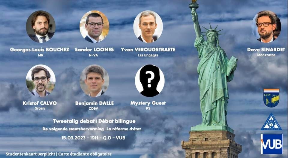 Morgen om 19h Aula Q.D VUB 
Demain a 19h Aula Q.D VUB
<a href="/DaveSinardet/">Dave Sinardet</a> <a href="/kristofcalvo/">Kristof Calvo</a> <a href="/GLBouchez/">Georges-L BOUCHEZ</a> <a href="/SanderLoones/">Sander Loones</a> <a href="/dalle_benjamin/">Benjamin Dalle</a> <a href="/VUBrussel/">VUB</a>  <a href="/LVSVBrussel/">LVSV Brussel</a> 
fb.me/e/2Hl2DVrxR