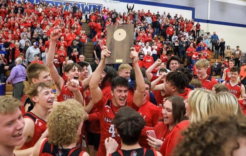 FallRiverSD's tweet photo. ICYMI: Fall River boys basketball is going to STATE! ❤🖤

⬇️Details are below. ⬇️
MCDONELL vs FALL RIVER
3/17/23 10:45AM

Ticket info: https://t.co/BtV7i1TVmx

#FallRiverPirates https://t.co/EDDvPunRPs
